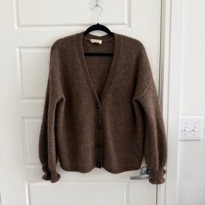 Sezane Brown Cardigan with Ruffle Sleeve
